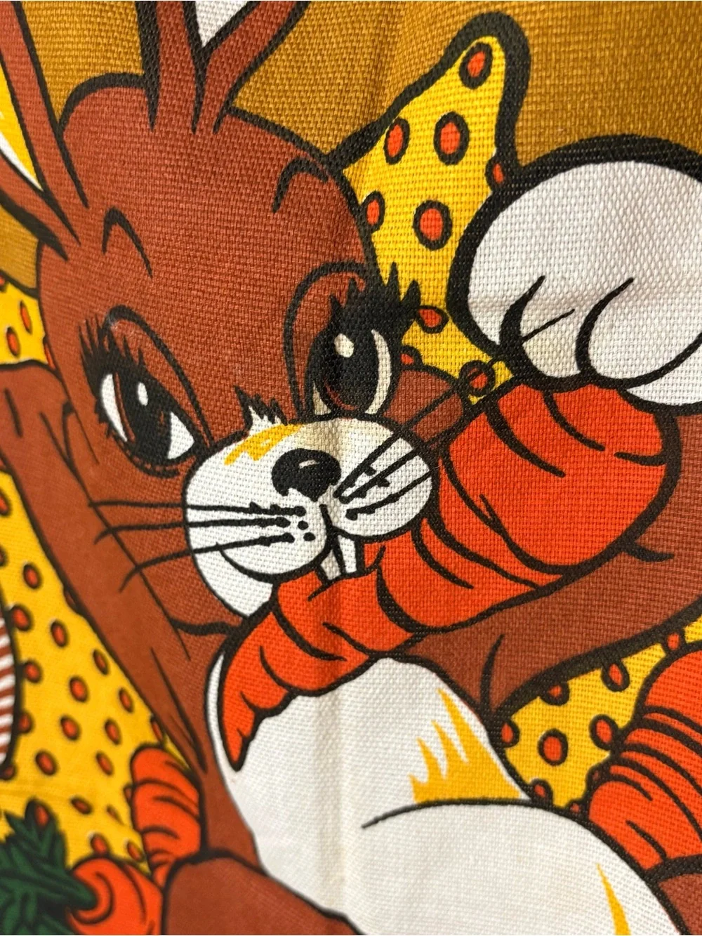 Vintage 70s Kitschy Rabbit Hedgehog Cotton Tea Towel